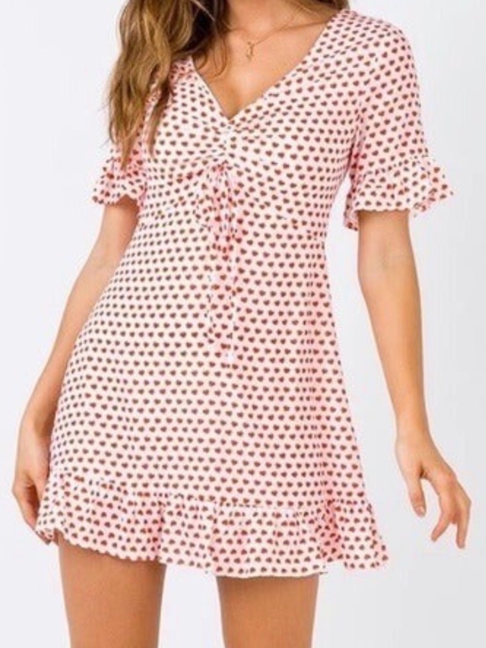 Princess Polly Cream Dress with Red Heart Print and Front Tie
